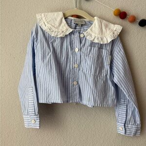 Mipounet Blue and White Striped Kids Button Down Shirt